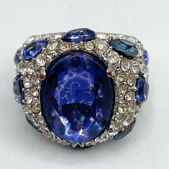 Vintage Arnold Scassi Blue Rhinestone Silver Cocktail Ring